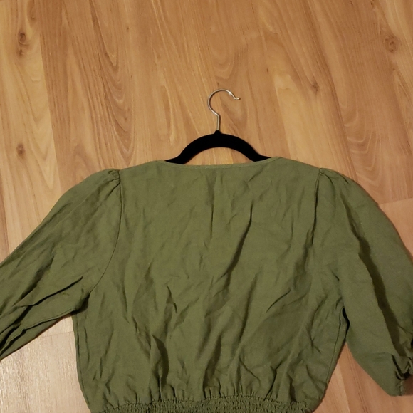 Olive Green Tie Front Peplum Top - Picture 4 of 4
